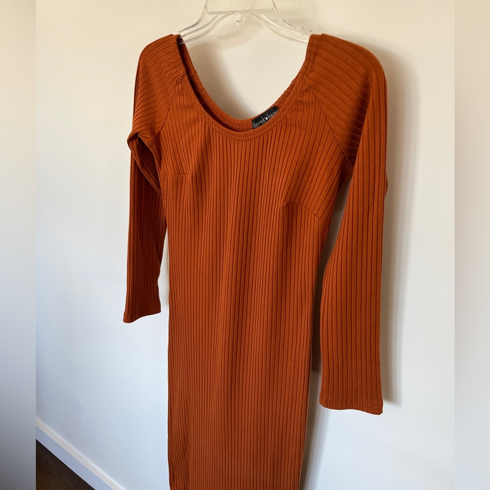 Rust Colored Ribbed Dress - Picture 2 of 9